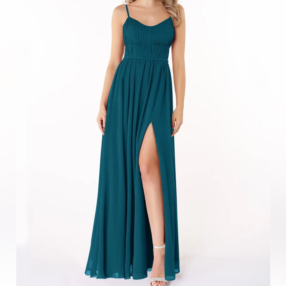Azazie Teal Maxi Dress with Slit Size 0